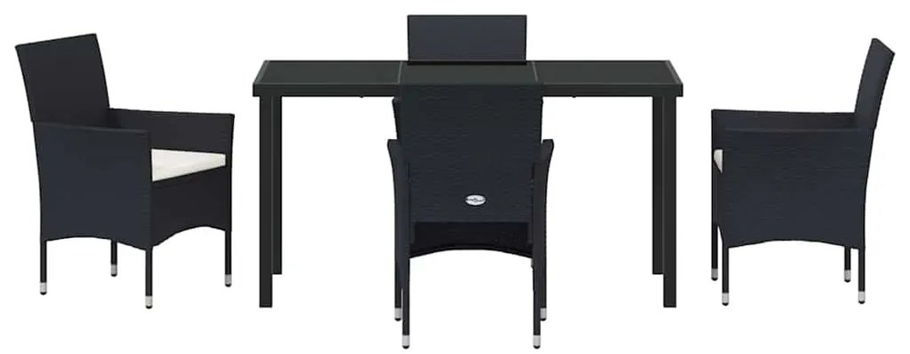 vidaXL Σέτ φαγητού για κήπο με μαξιλάρι 5 pcs Μαύρο συνθετικό ρατάν