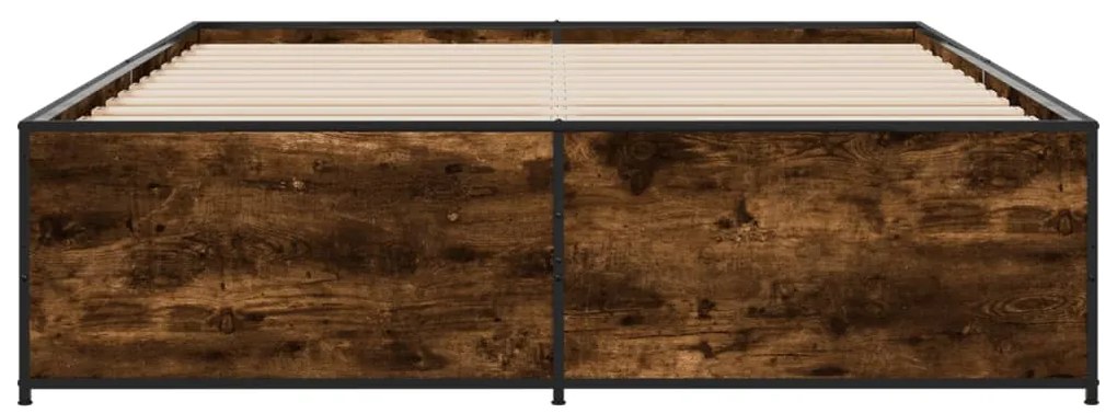vidaXL Πλαίσιο Κρεβατιού Καπνιστή Δρυς 140x200εκ. Επεξ. Ξύλο &amp; Μέταλλο
