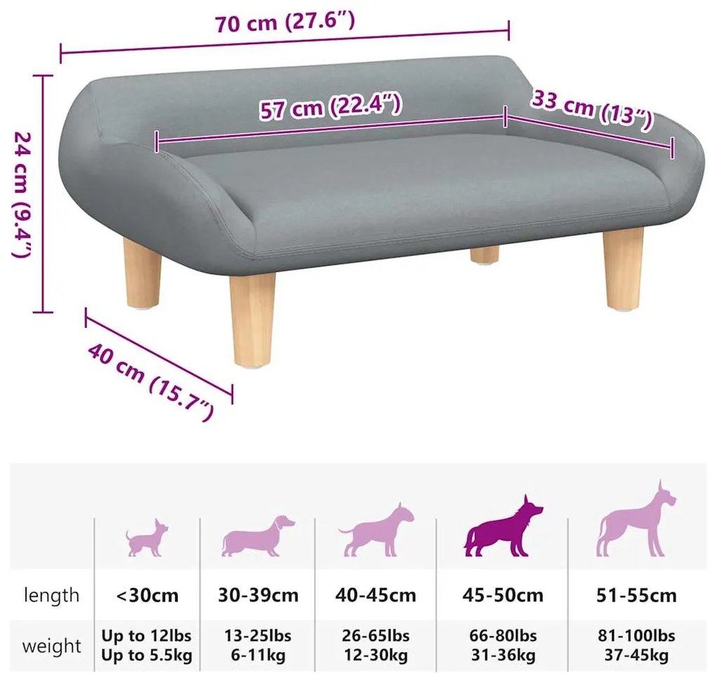 vidaXL Κρεβάτι Σκύλου Ανοιχτό Γκρι 70 x 40 x 24 εκ. Υφασμάτινη