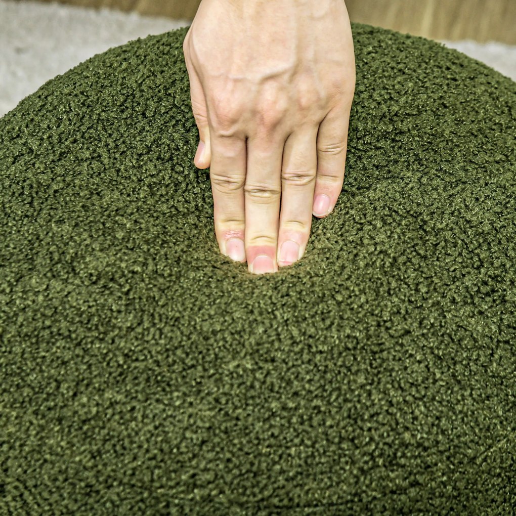 HOMCOM Σκαμπό, στρογγυλό, teddy fleece, έως 120kg, Φ40x45Υ εκ., Πράσινο