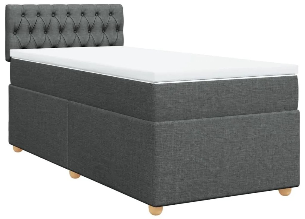 Κρεβάτι Boxspring με Στρώμα Σκούρο Γκρι 100x200 εκ. Υφασμάτινο - Γκρι