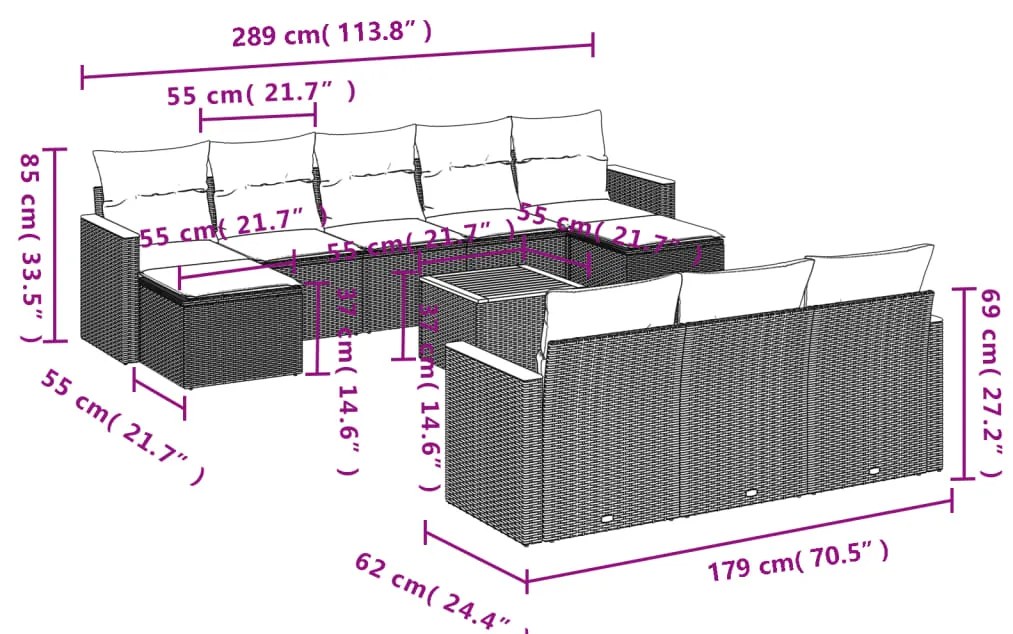 vidaXL Σαλόνι Κήπου Σετ 11 τεμ. Μπεζ Συνθετικό Ρατάν με Μαξιλάρια