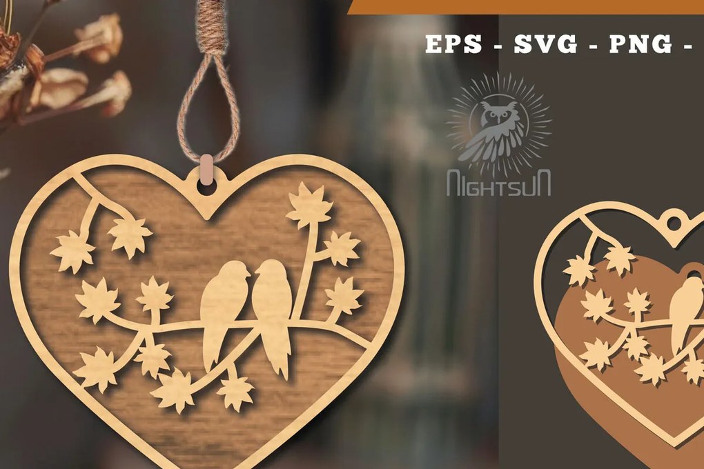 Σετ των 3 Intra απο ξύλο plywood 3mm-4mm πάχος - Στολίδι κοπής με λέιζερ Couple Birds 6 Δίασταση 6x6 cm INTRAFABR-114305511