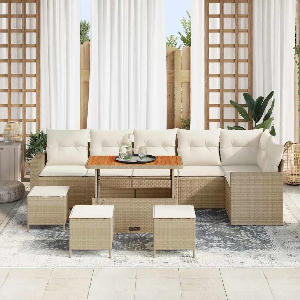 vidaXL Σετ Καναπέ Κήπου 10 pcs Μπεζ συνθετικό ρατάν