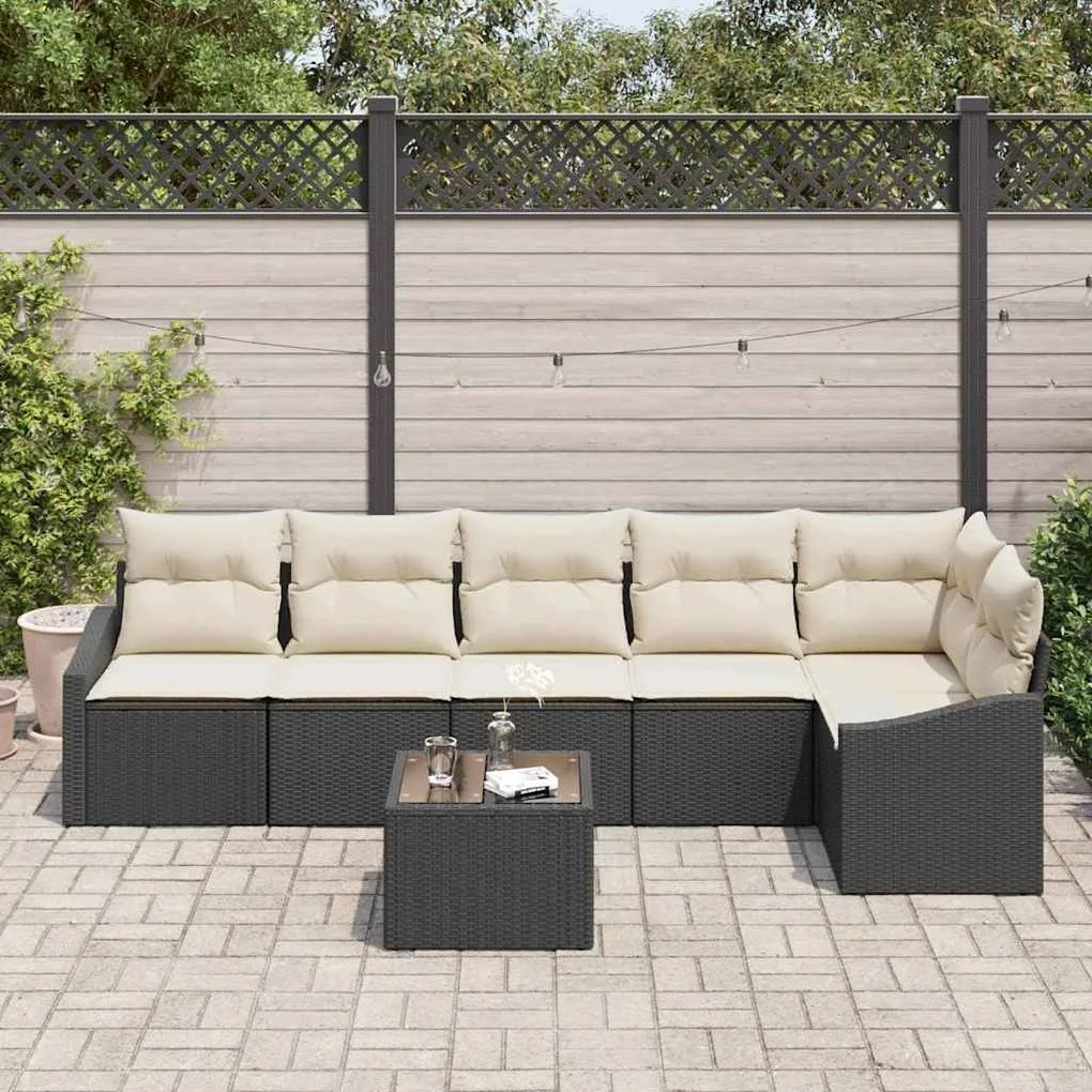 vidaXL Σετ Καναπέ Κήπου 7 pcs Μαύρο Πολυ ράταν