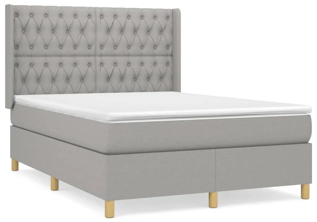 Κρεβάτι Boxspring με Στρώμα Ανοιχτό Γκρι 140x200 εκ. Υφασμάτινο - Γκρι