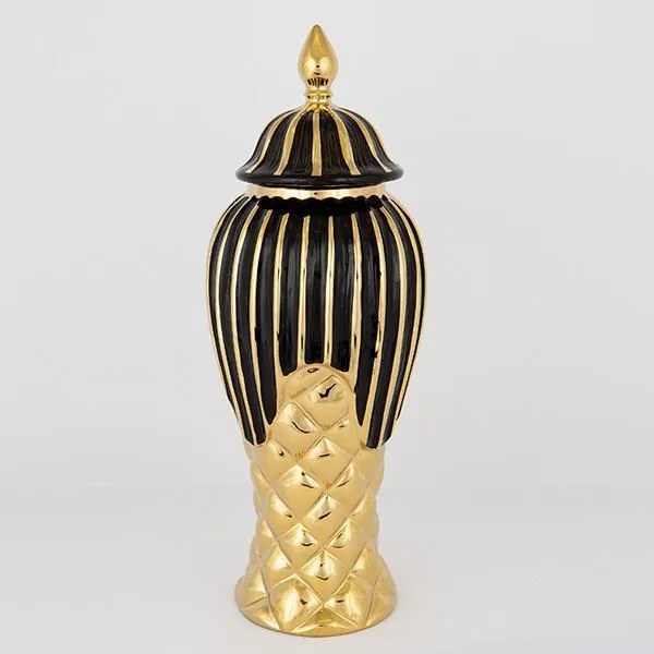 ΒΑΖΟ ΜΕ ΚΑΠΑΚΙ ΚΕΡΑΜΙΚΟ ΜΑΥΡΟ - ΧΡΥΣΟ 17x41cm|752-20116