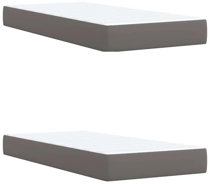 vidaXL Κρεβάτι Boxspring με Στρώμα Γκρι 200x200 εκ. Συνθετικό Δέρμα