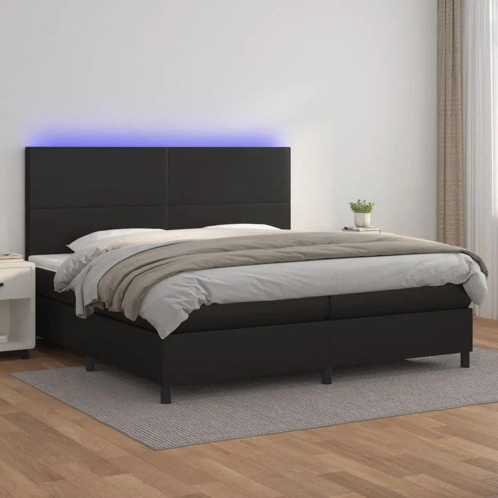 ΚΡΕΒΑΤΙ BOXSPRING ΜΕ ΣΤΡΩΜΑ &amp; LED ΜΑΥΡΟ 200X200 ΕΚ. ΣΥΝΘ. ΔΕΡΜΑ 3135843