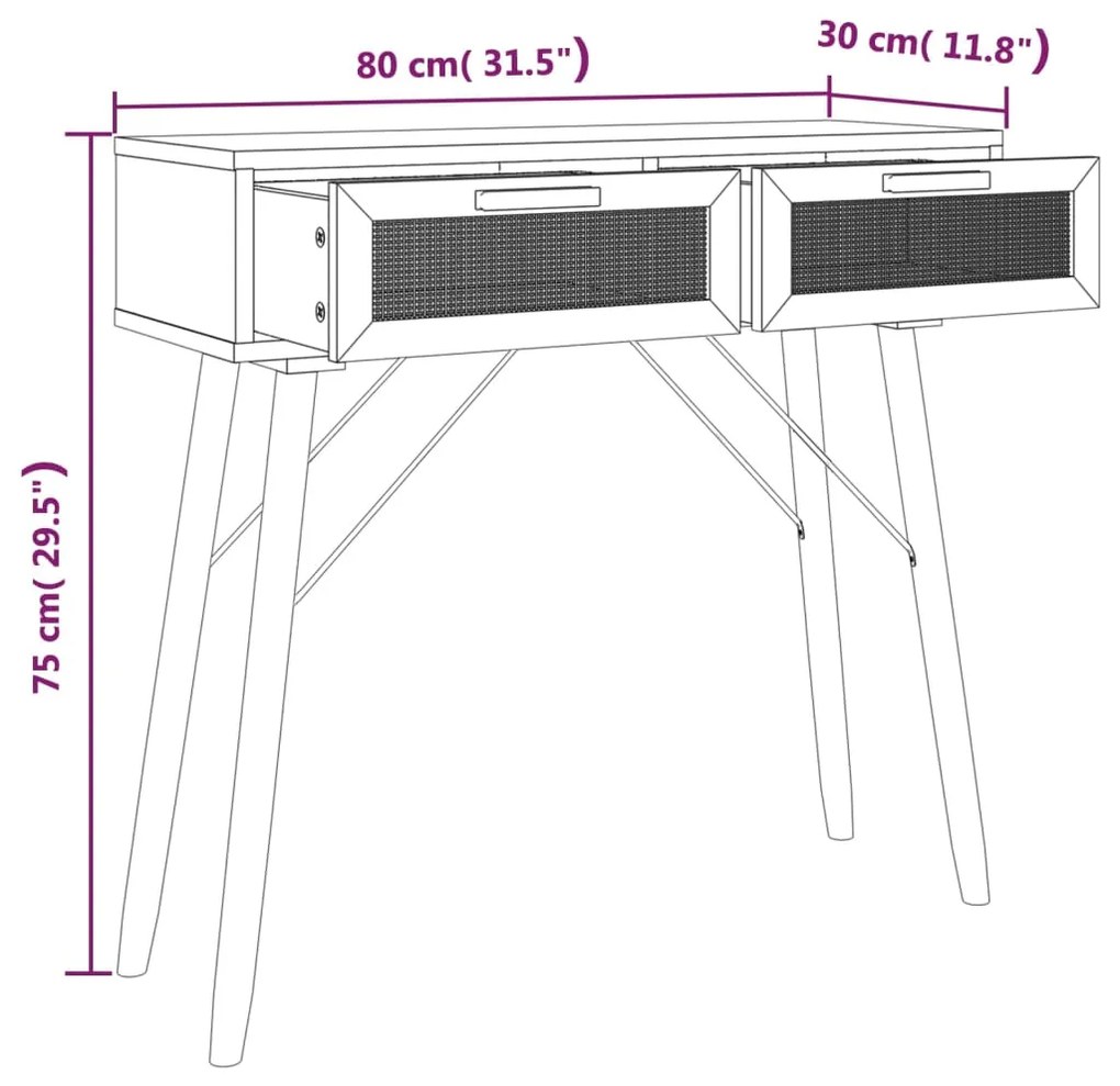 ΤΡΑΠΕΖΙ ΚΟΝΣΟΛΑ ΚΑΦΕ 80X30X75 ΕΚ. ΜΑΣΙΦ ΠΕΥΚΟ &amp; ΦΥΣΙΚΟ ΡΑΤΑΝ 345626