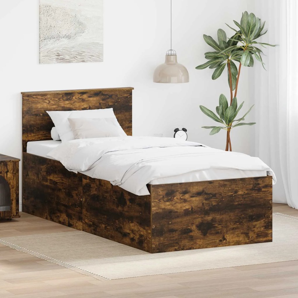 vidaXL Σκελετός Κρεβατιού με κεφαλάρι Καπνιστό Δρύς 120 x 200 cm