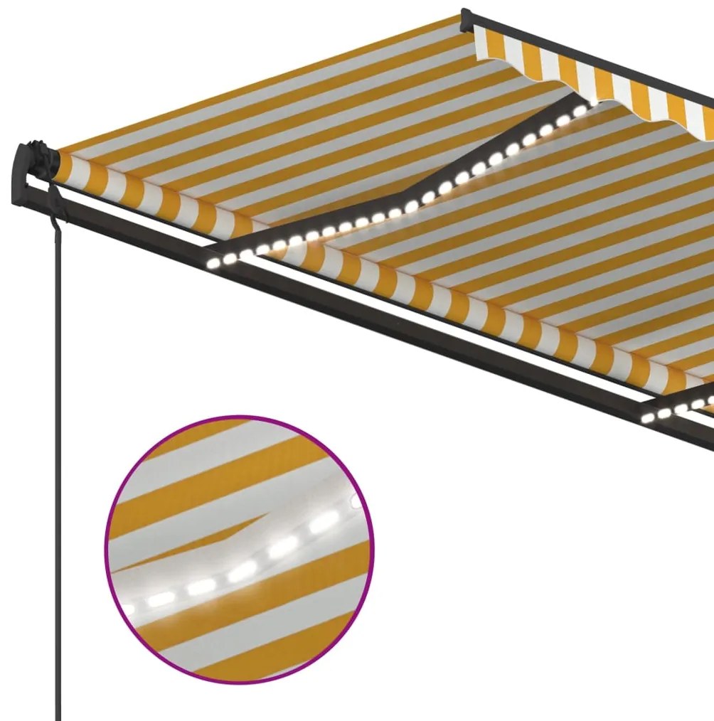 vidaXL Τέντα Αυτόματη με LED & Αισθητήρα Ανέμου Κίτρινο/Λευκό 5x3,5 μ.