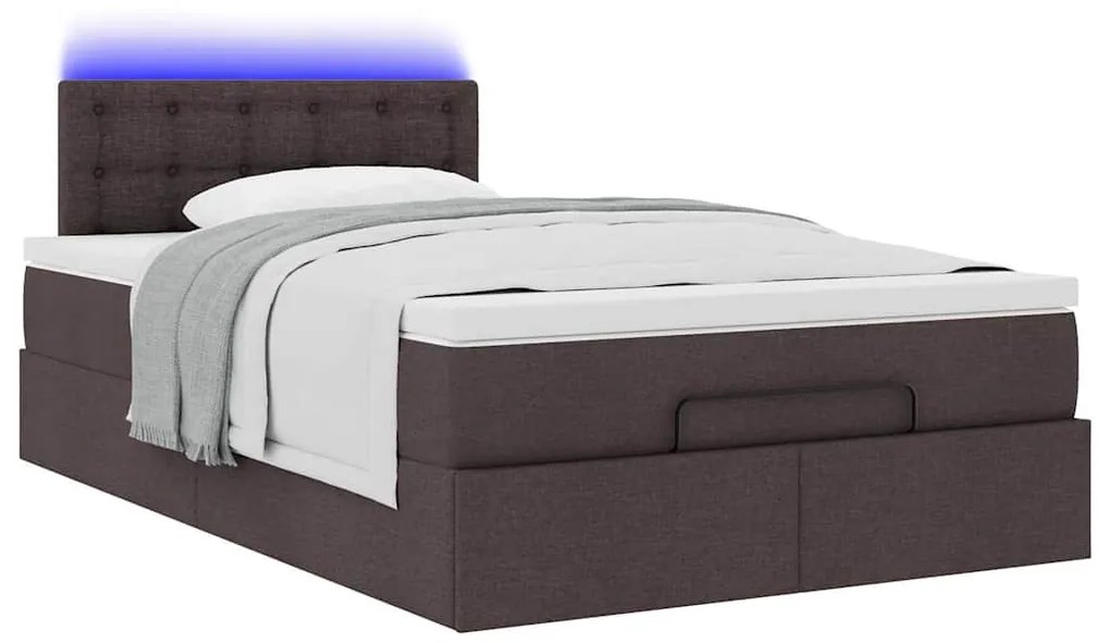 vidaXL Οθωμανικό κρεβάτι με στρώμα & LEDs Σκούρο καφέ 120x190cm ύφασμα