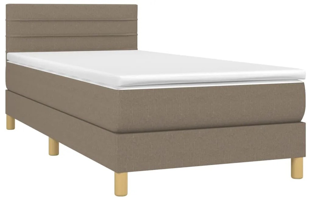 vidaXL Κρεβάτι Boxspring με Στρώμα & LED Taupe 100x200 εκ. Υφασμάτινο