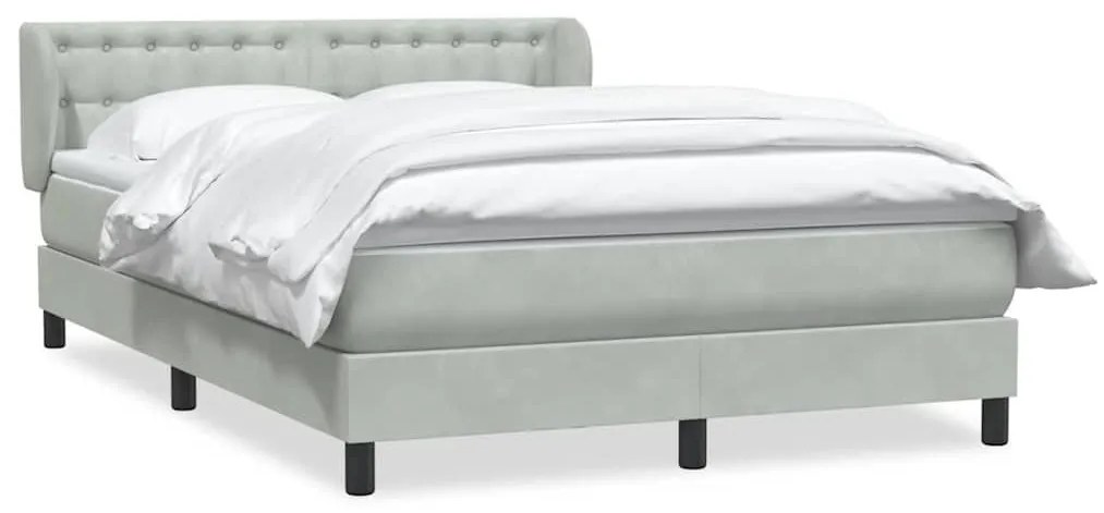 Κρεβάτι Boxspring με Στρώμα Ανοιχτό Γκρι 140x210 εκ. Βελούδινο - Γκρι