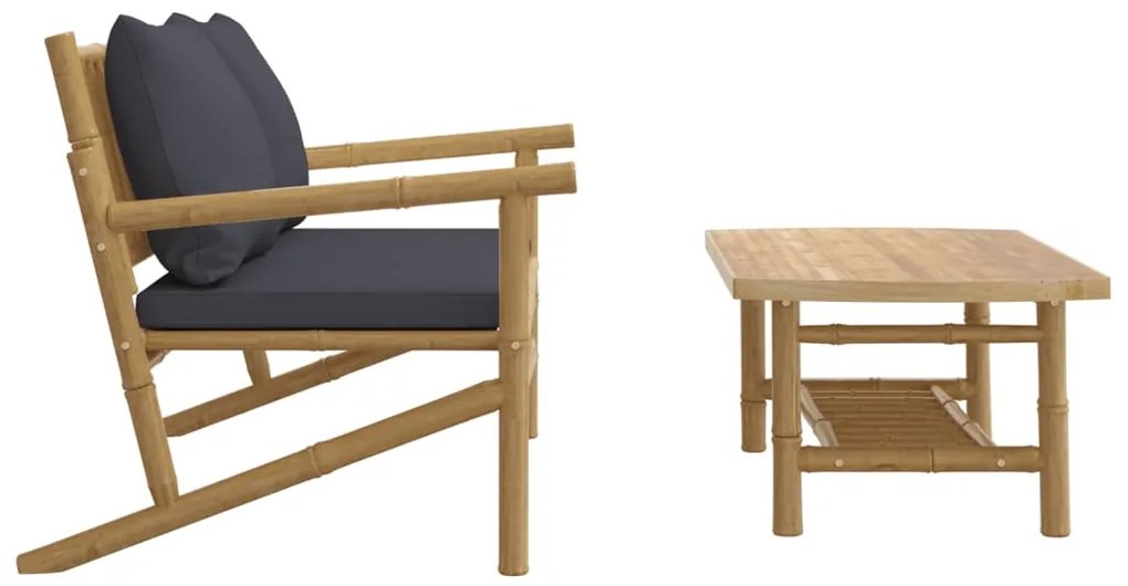 vidaXL Σαλόνι Κήπου Σετ 2 Τεμαχίων από Μπαμπού με Σκ. Γκρι Μαξιλάρια