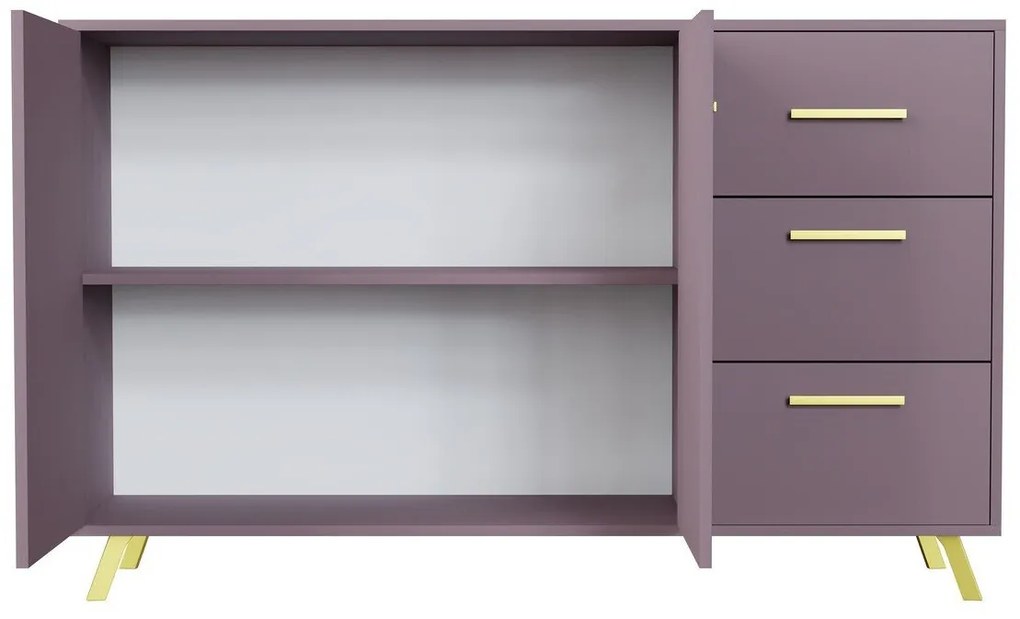 Σετ επίπλων Honolulu A108 (Μωβ), 411x200x58cm, Μωβ, Πλαστικοποιημένη μοριοσανίδα, Πόρτες ντουλάπας: Με μεντεσέδες, Καθρέφτης, Πόδια: Πλαστική ύλη