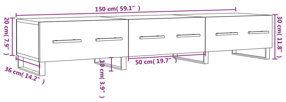 Έπιπλο Τηλεόρασης Καφέ Δρυς 150x36x30 εκ. Επεξ. Ξύλο - Καφέ