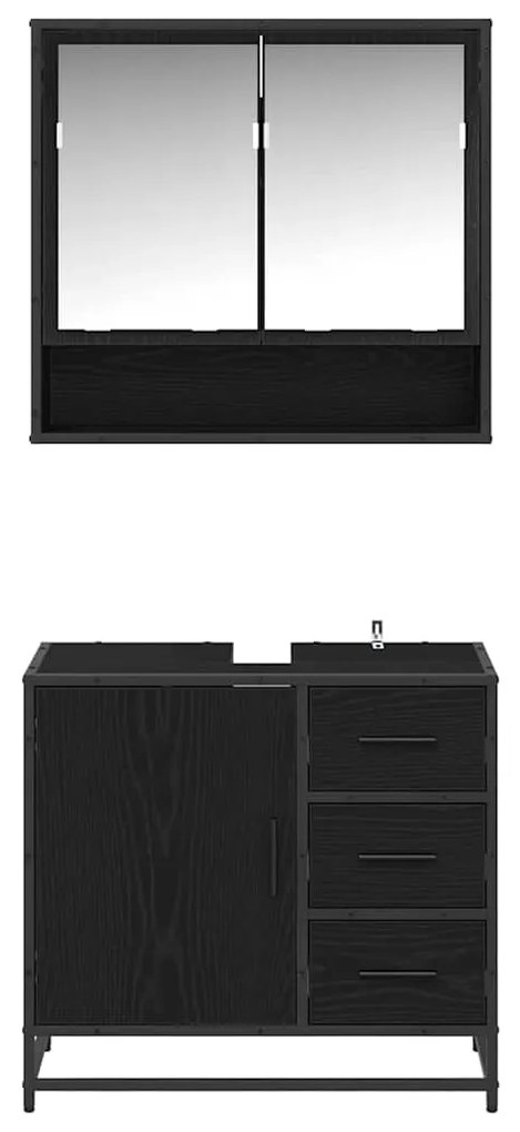 vidaXL Σετ Επίπλων Μπάνιου με ράφι 2 pcs Μαύρη Οξυά Επεξεργασμένο ξύλο