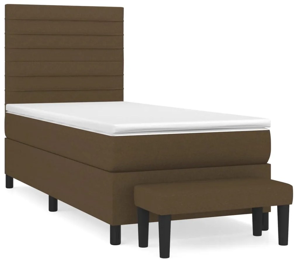 vidaXL Κρεβάτι Boxspring με Στρώμα Σκούρο Καφέ 90x190 εκ. Υφασμάτινο