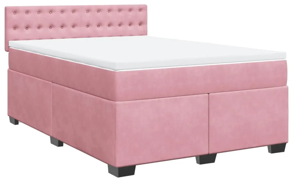 vidaXL Κρεβάτι Boxspring με Στρώμα Ροζ 140x190 εκ. Βελούδινο