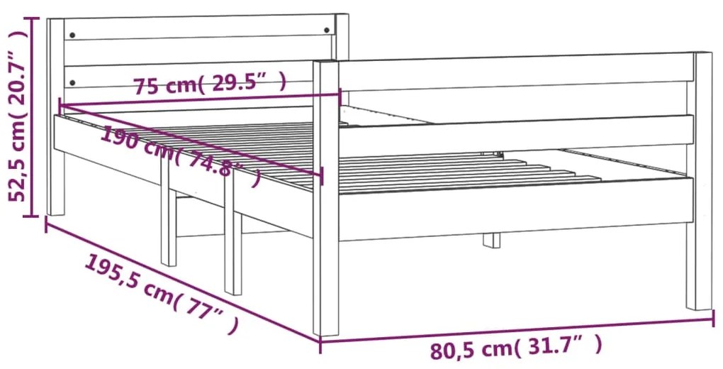 Πλαίσιο Κρεβατιού Μελί 75 x 190 εκ. από Μασίφ Ξύλο Πεύκου - Καφέ