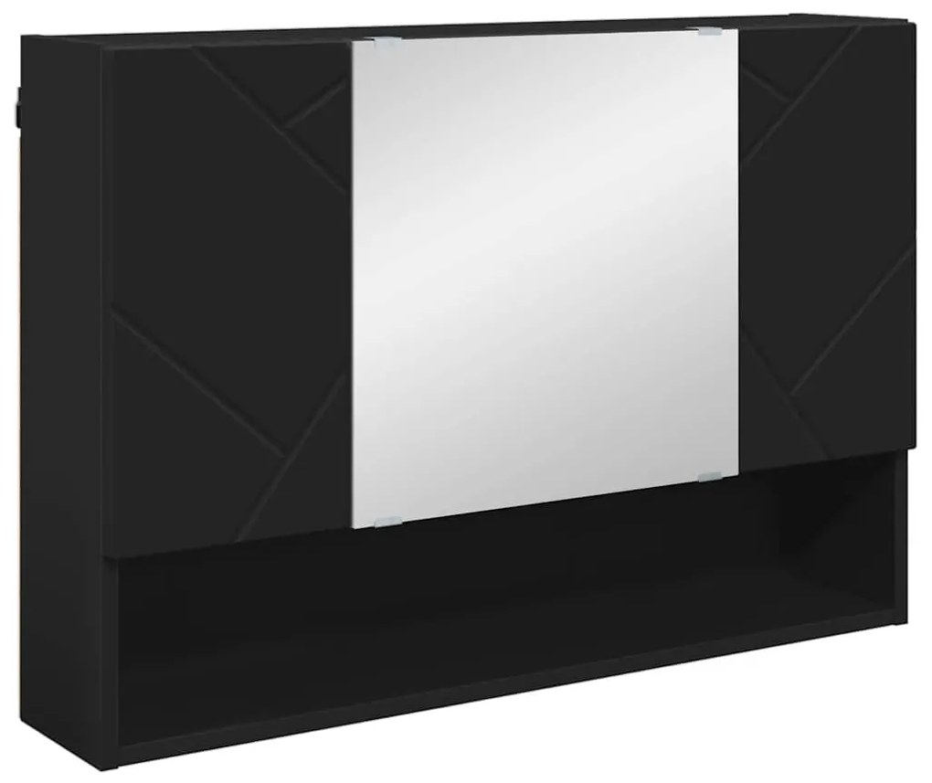 vidaXL Ντουλάπα Καθρέφτη Μαύρο 80 x 17 x 55 εκ Επεξεργασμένο ξύλο