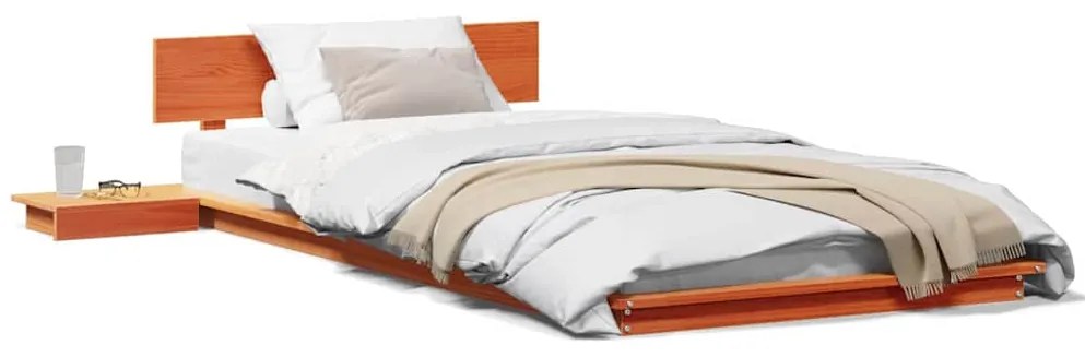 vidaXL Κρεβάτι Πλατφόρμα με Κομοδίνα Καφέ 75x190 εκ. Μασίφ Ξύλο