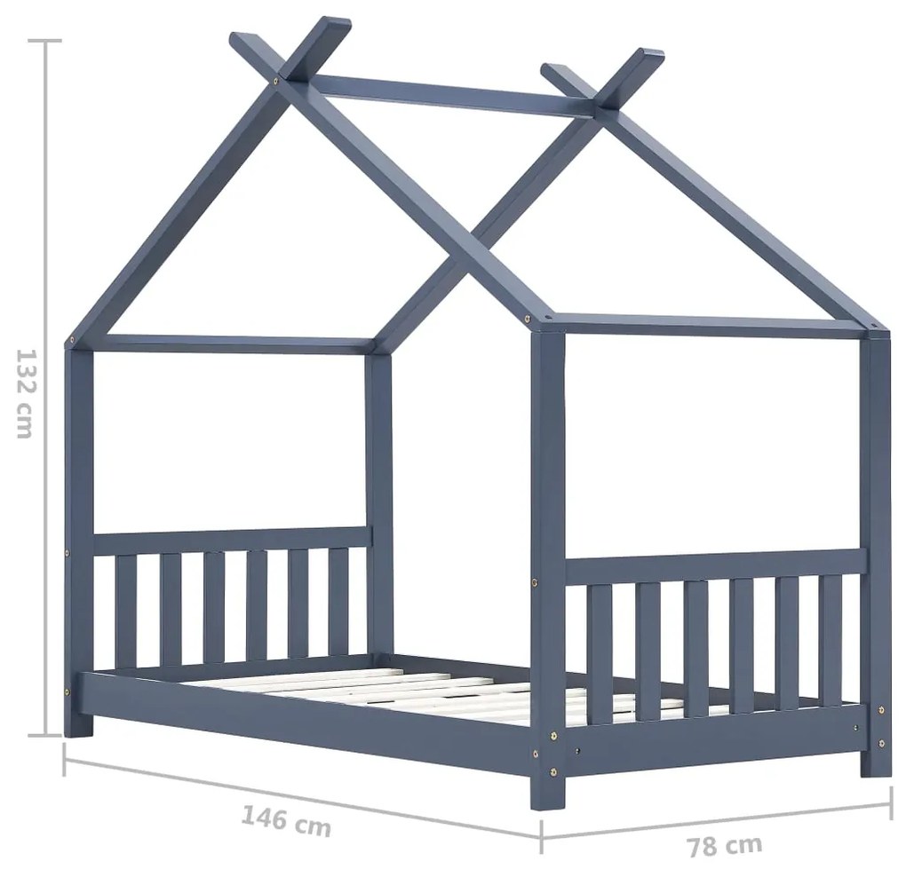 Πλαίσιο Κρεβατιού Παιδικό Γκρι Τύπου Montessori 70 x 140 εκ. Μασίφ Ξύλο Πεύκου - Γκρι