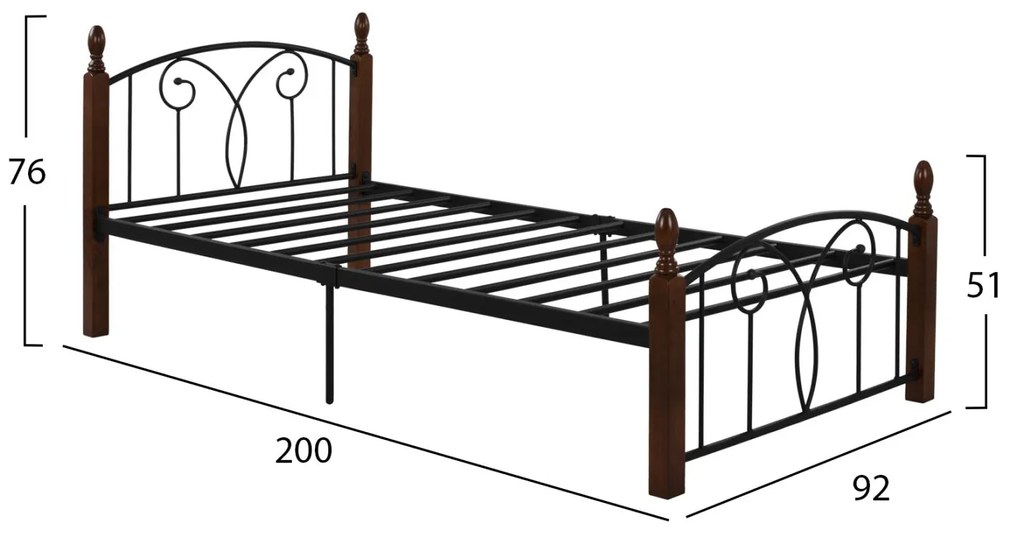 ΚΡΕΒΑΤΙ SUZIE ΜΕΤΑΛΛΟ ΞΥΛΟ ΜΟΝΟ ΣΤΡΩΜΑ 90x190 εκ.