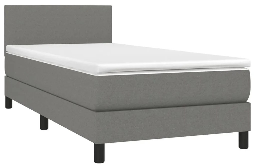 Κρεβάτι Boxspring με Στρώμα &amp; LED Σκ.Γκρι 90x200 εκ. Υφασμάτινο - Γκρι