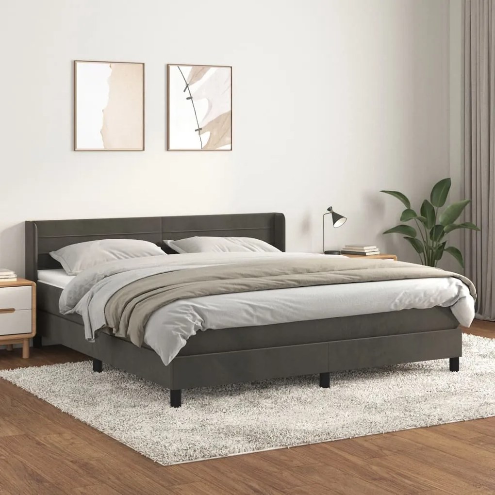 Κρεβάτι Boxspring με Στρώμα Σκούρο Γκρι 160x200 εκ. Βελούδινο - Γκρι