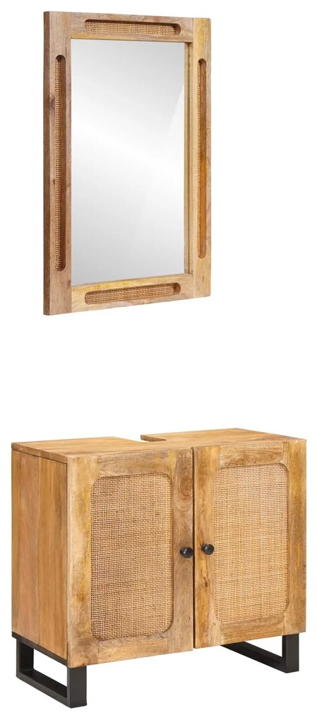 vidaXL Σετ Μπάνιου με αποθήκευση 2 pcs Καφέ Στερεό ξύλο μάνγκο