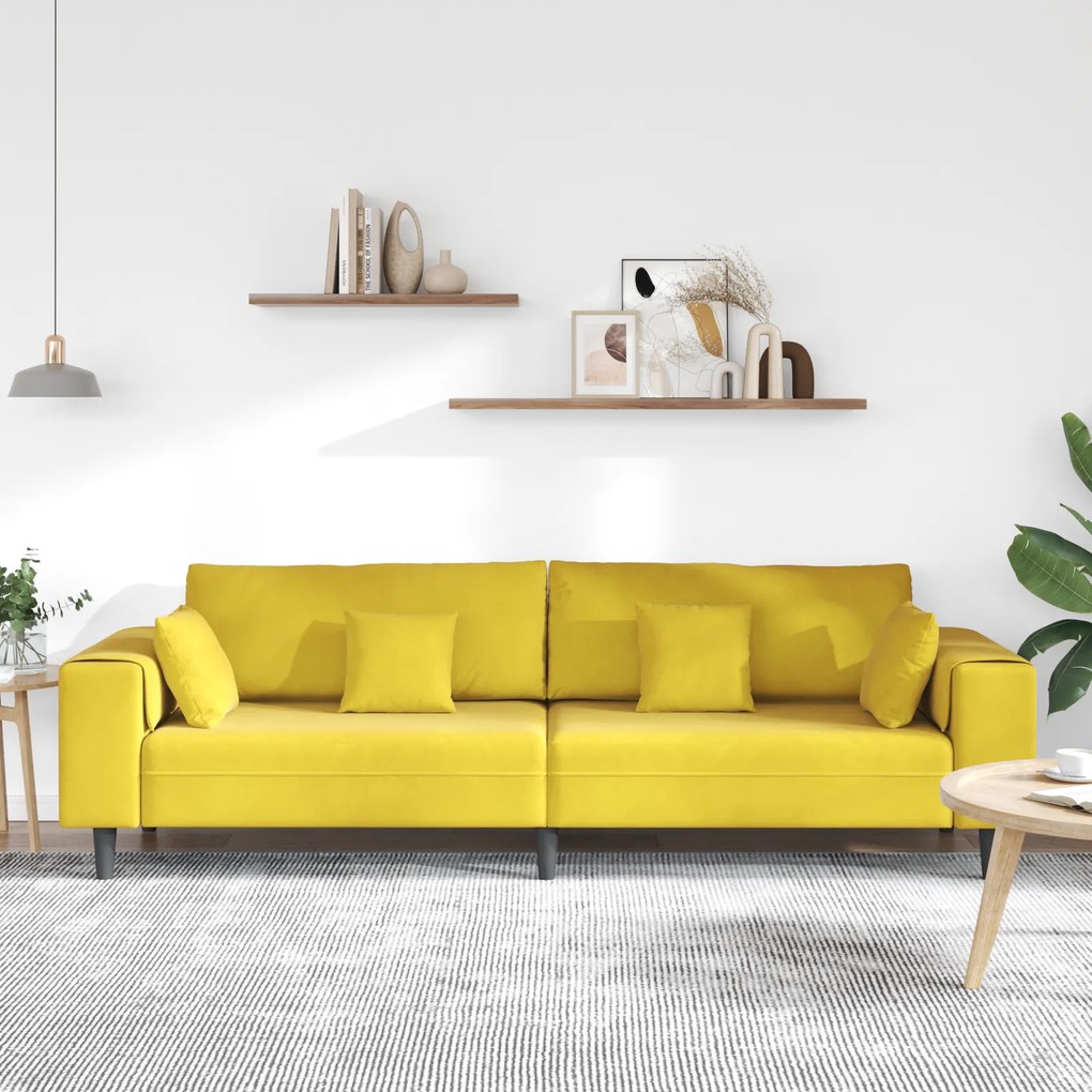 vidaXL Βελούδινος καναπές με μαξιλάρι Κίτρινο 210 cm Βελούδο