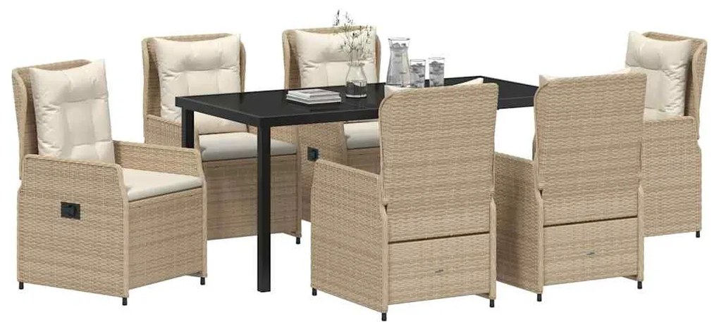 vidaXL Σέτ φαγητού για κήπο 7 pcs Μπεζ συνθετικό ρατάν