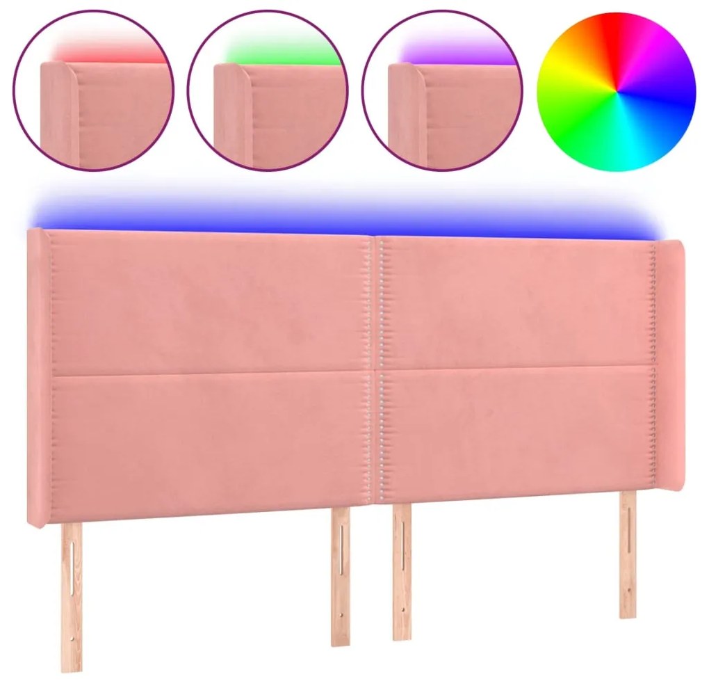 vidaXL Κεφαλάρι Κρεβατιού LED Ροζ 183x16x118/128 εκ. Βελούδινο