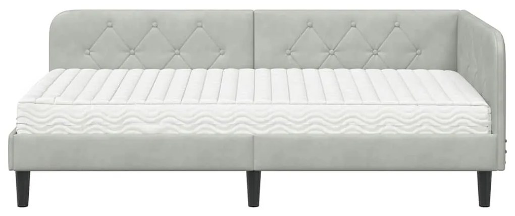 vidaXL Κρεβάτι Γωνίας με στρώμα Ανοιχτό γκρι 100 x 200 cm Βελούδο