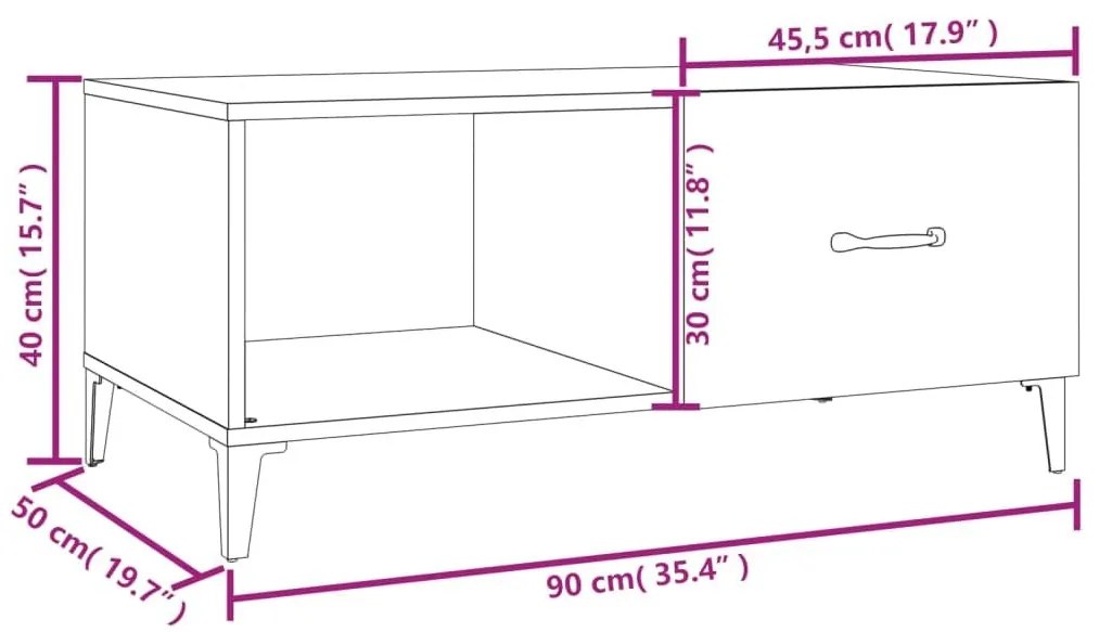 Τραπεζάκι Σαλονιού Καφέ Δρυς 90x50x40 εκ. Επεξεργασμένο Ξύλο - Καφέ