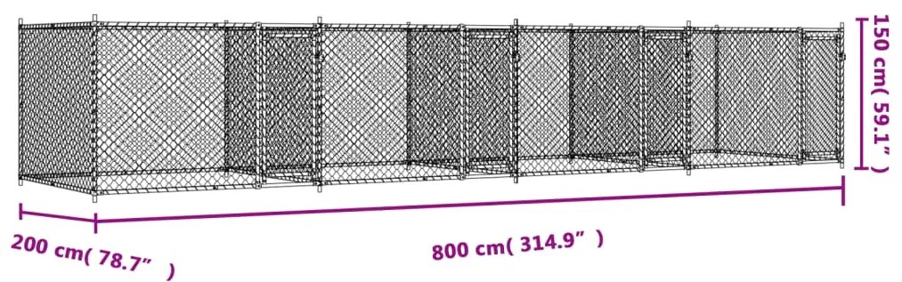 Κλουβί Σκύλου με Πόρτες Γκρι 8x2x1,5 μ. Γαλβανισμένος Χάλυβας - Γκρι