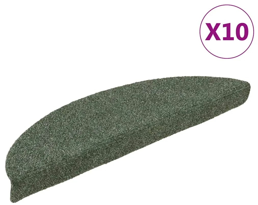 vidaXL Πατάκια Σκάλας Αυτοκόλ. 10 τεμ. Πράσινο 56x17x3 εκ Βελονιασμένα