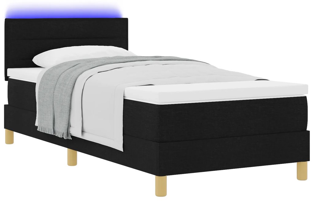 vidaXL Κρεβάτι Με Υποστήριξη Με Στρώμα & LED Μαύρο 90x190 εκ. Ύφασμα