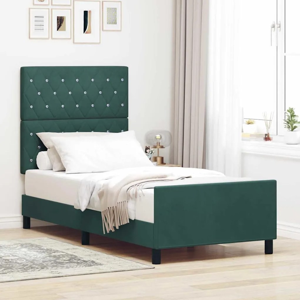 vidaXL Σκελετός Κρεβατιού Σκούρο πράσινο 90 x 190 cm Βελούδο