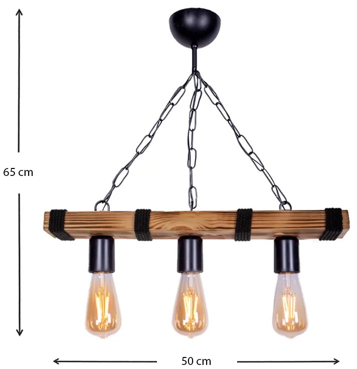 Φωτιστικό οροφής Mako Megapap E27 ξύλινο τρίφωτο χρώμα καρυδί/μαύρο50x10x65εκ.