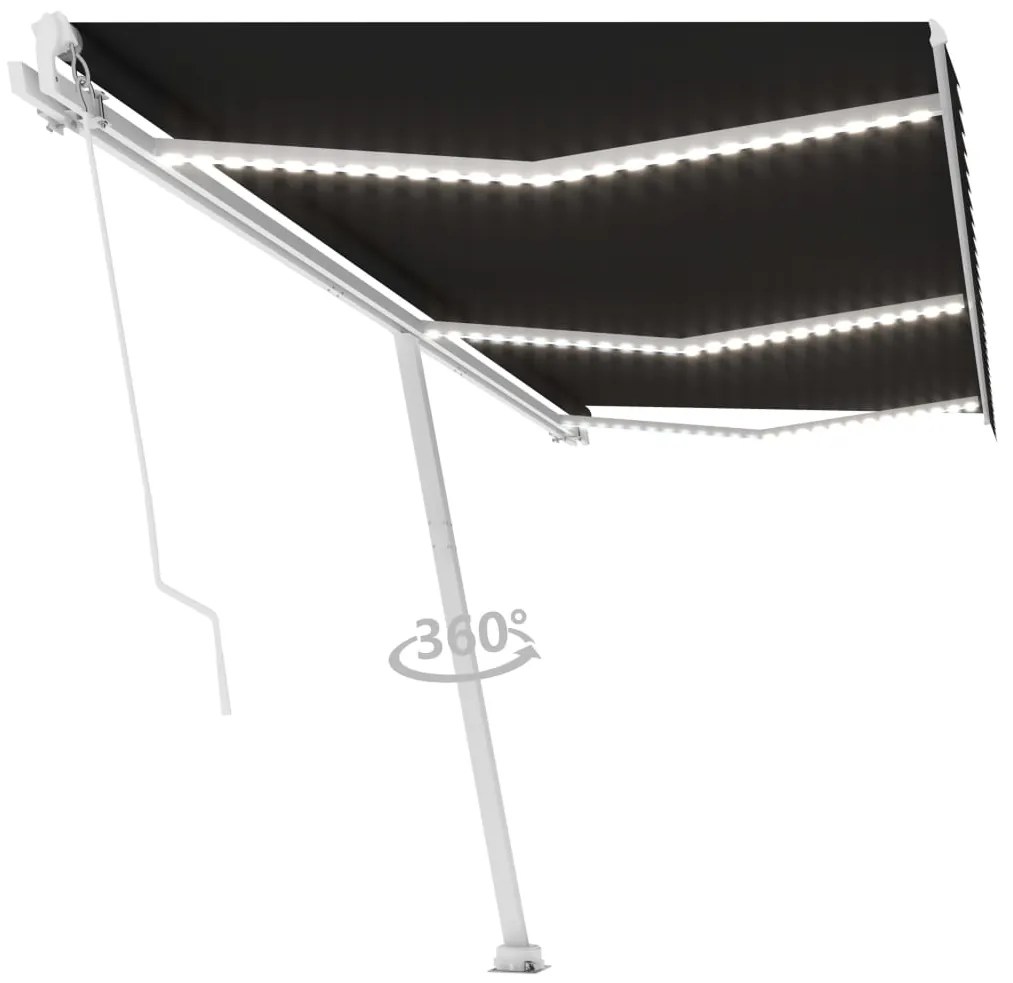 vidaXL Τέντα Συρόμενη Χειροκίνητη με LED Ανθρακί 600 x 350 εκ.