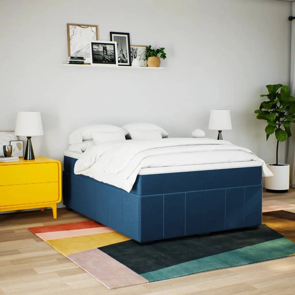 vidaXL Κρεβάτι Boxspring με Στρώμα Μπλε 160x200 εκ. Υφασμάτινο