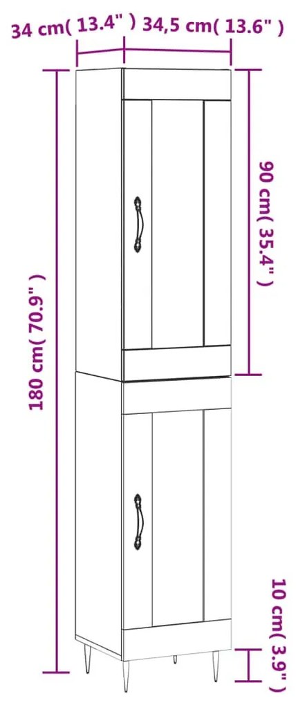 Μπουφές Sonoma Γκρι 34,5 x 34 x 180 εκ. από Επεξεργασμένο Ξύλο - Γκρι