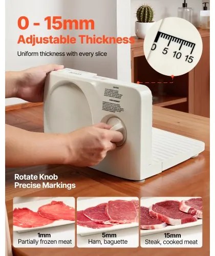 VEVOR Meat Slicer, 180W Electric Deli Slicer Machine with 170 mm Sharp Blade, Home Meat-Slicer with 60-90 RPM Slicing Speed, 0-15 mm Adjustable Thickness, for Frozen Meat, Ham, Baguett & Prime Steak