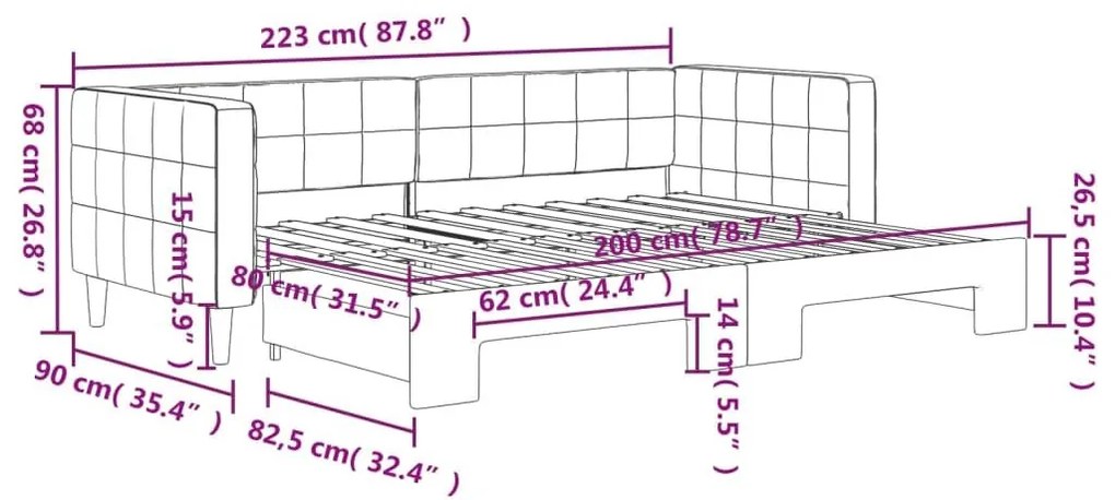 Καναπές Κρεβάτι Συρόμενος Ανοιχτό Γκρι 80 x 200 εκ. Βελούδινος - Γκρι