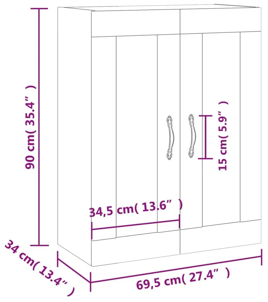 Ντουλάπι Τοίχου Μαύρο 69,5 x 34 x 90 εκ. από Επεξεργασμένο Ξύλο - Μαύρο