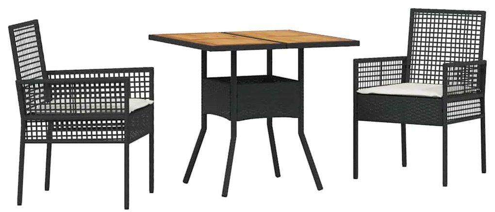 vidaXL Σέτ φαγητού για κήπο 3 pcs Μαύρο συνθετικό ρατάν